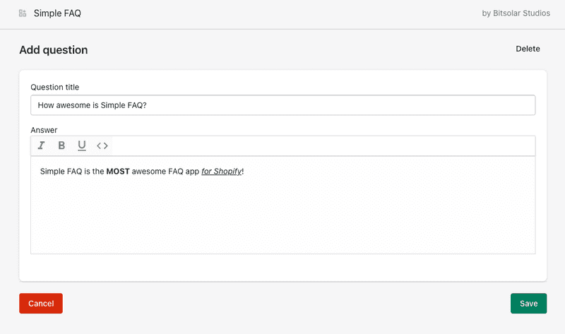Simple FAQ screenshot